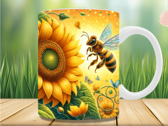3D Effect Bee and Sunflower Mug Wrap: A Creative Boost for Custom Mugs