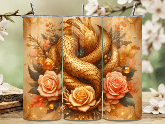 3D Golden Floral Rose Tumbler Design for 20oz Skinny Tumblers