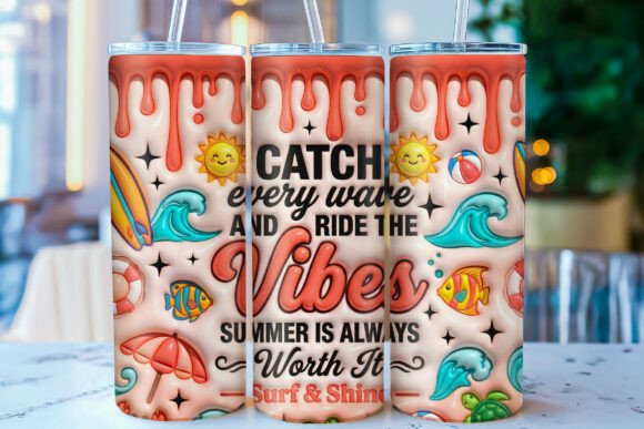 3D Inflated Summer Vibes Tumbler Wrap PN – A Must-Have Design for Sublimation Creators