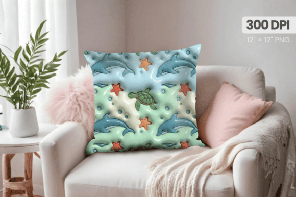 3D Puff Dolphin, Turtle Summer Pillow PN: A Stylish Addition to Coastal-Inspired Home Decor