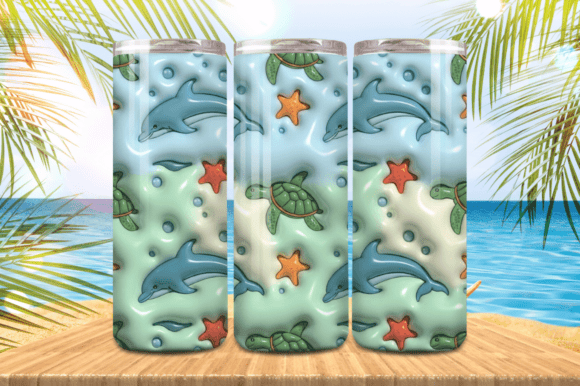 3D Puff Dolphin Turtle Summer Tumbler W Design for Sublimation Projects