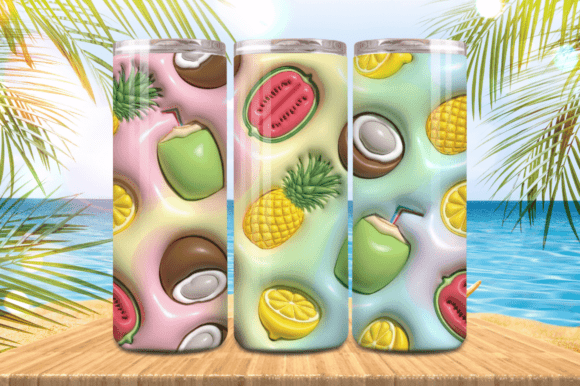 3D Puff Fruits Summer Tumbler Wrap Sum
