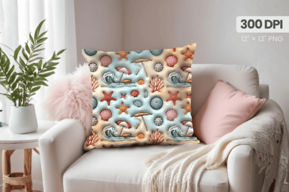 3D Puff Sea Shells Summer Pillow PNG – A Versatile Design for Home Décor and Creative Projects