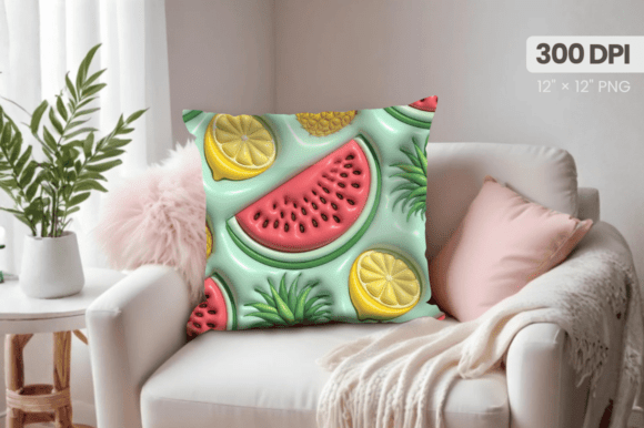 3D Puff Watermelon Summer Pillow PNG Design