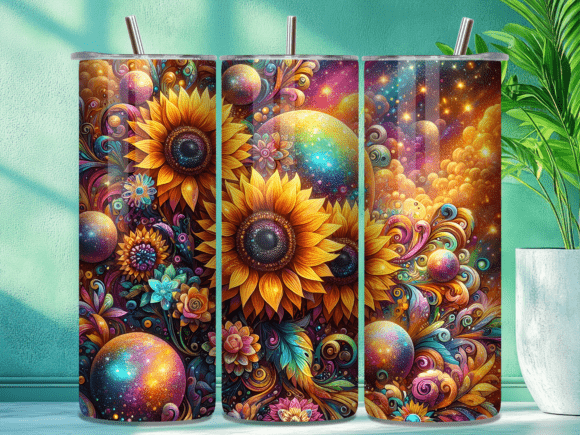 3D Sunflower Galaxy Space Tumbler Wrap