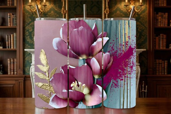 3D Tulip Gold Leaf Tumbler Wrap
