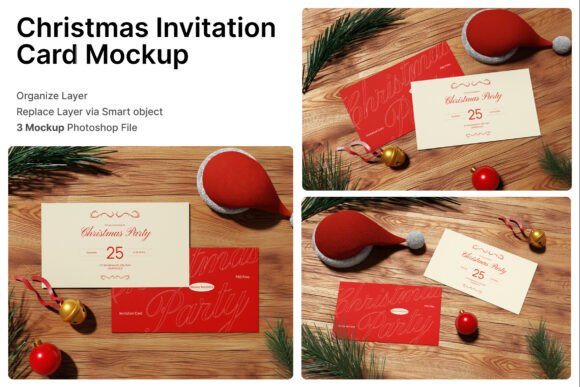 Christmas Invitation 3D Mockup: Elevate Your Holiday Presentation with Realistic Design Tools