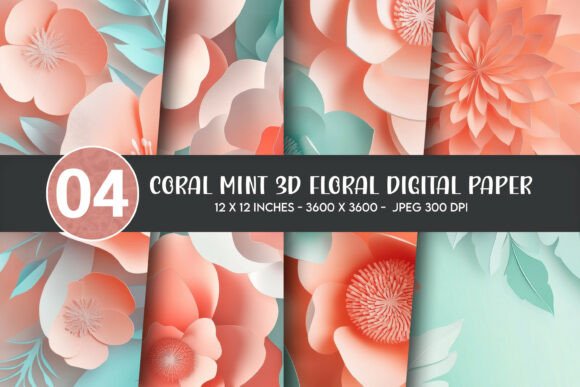 Coral Mint 3D Floral Digital Paper: A Versatile Design Resource for Creative Projects
