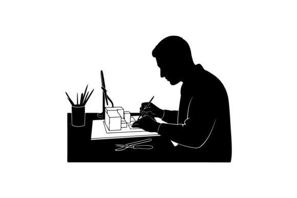 Designer Sketching 3D Model on Desk Vect