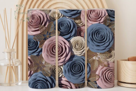 Elevate Your Drinkware Projects with the 3D Floral Rose Gold Blue Pink Tumbler Design