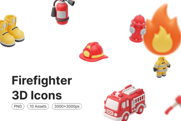Firefighter 3D Icons: A Detailed Resource for Visual Communication in Emergency and Safety Contexts