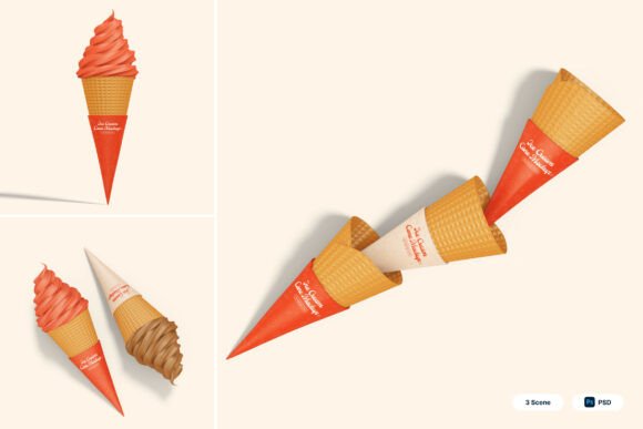 Ice Cream Cone 3D Mockup for Realistic Dessert Branding