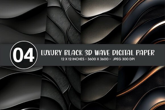 Luxury Black 3D Wave Digital Paper