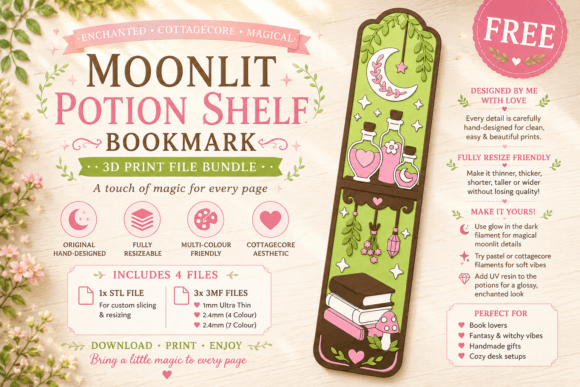 Moonlit Potion Bookmark 3D Printing STL: A Magical Touch for Print Enthusiasts