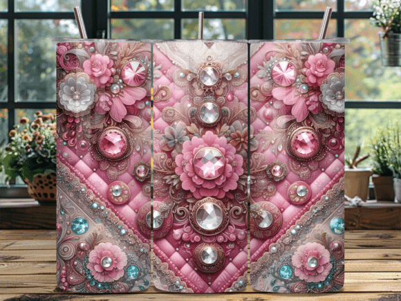 Pink Floral Jewelry 3D Tumbler Wrap
