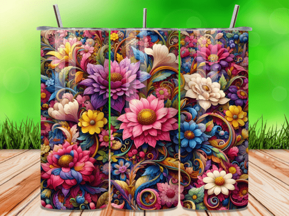 Vibrant 3D Floral Garden Bloom Tumbler