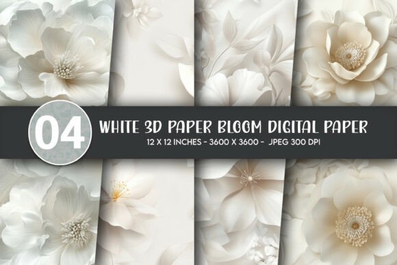 White 3D Paper Bloom Digital Paper for Creative Projects