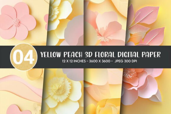 Yellow Peach 3D Floral Digital Paper